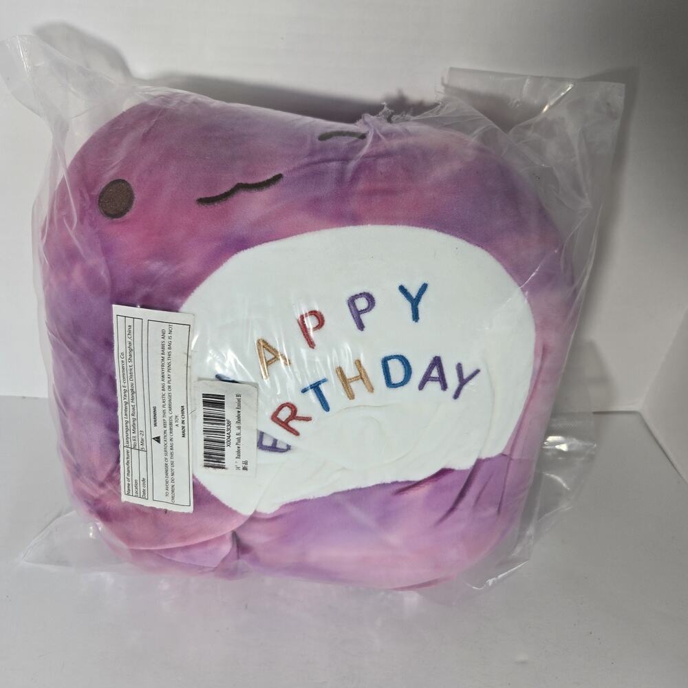 New Purple Happy Birthday Plush Pillow Stuffed Animal Gift NIP